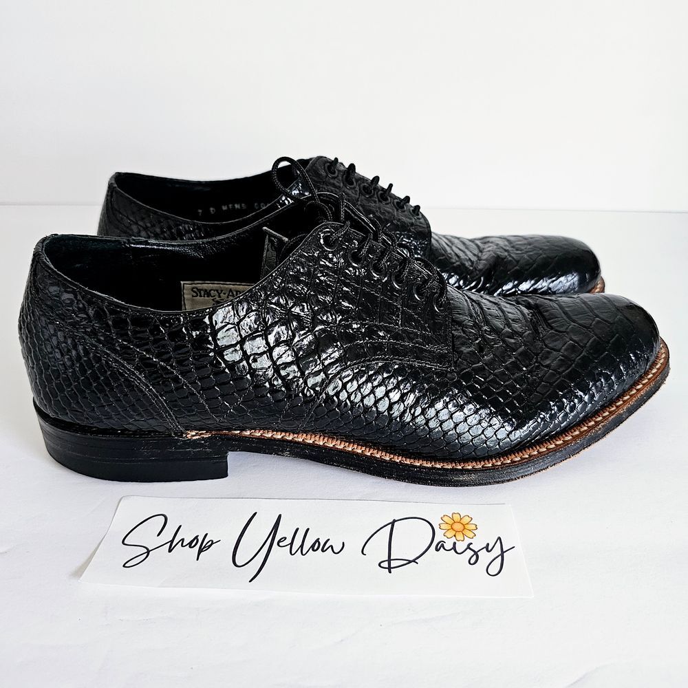 Stacy Adams Black Patent Croc Embossed‎ Leather Oxford Dress Shoes Sz 7D~SH229.2